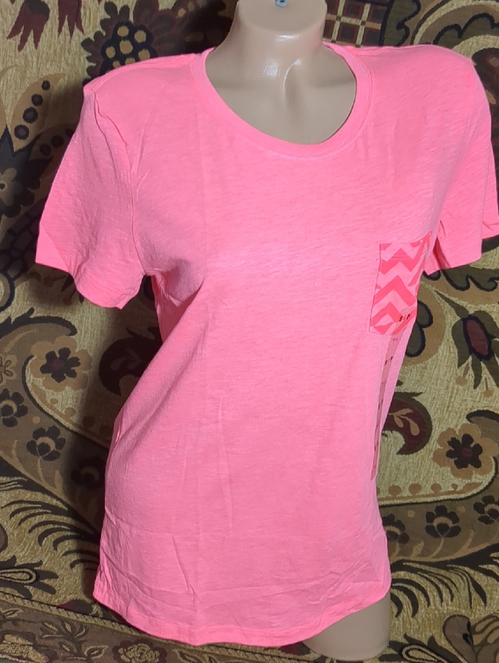 PINK Victoria's Secret Bright Pink Chevron Pocket Tee